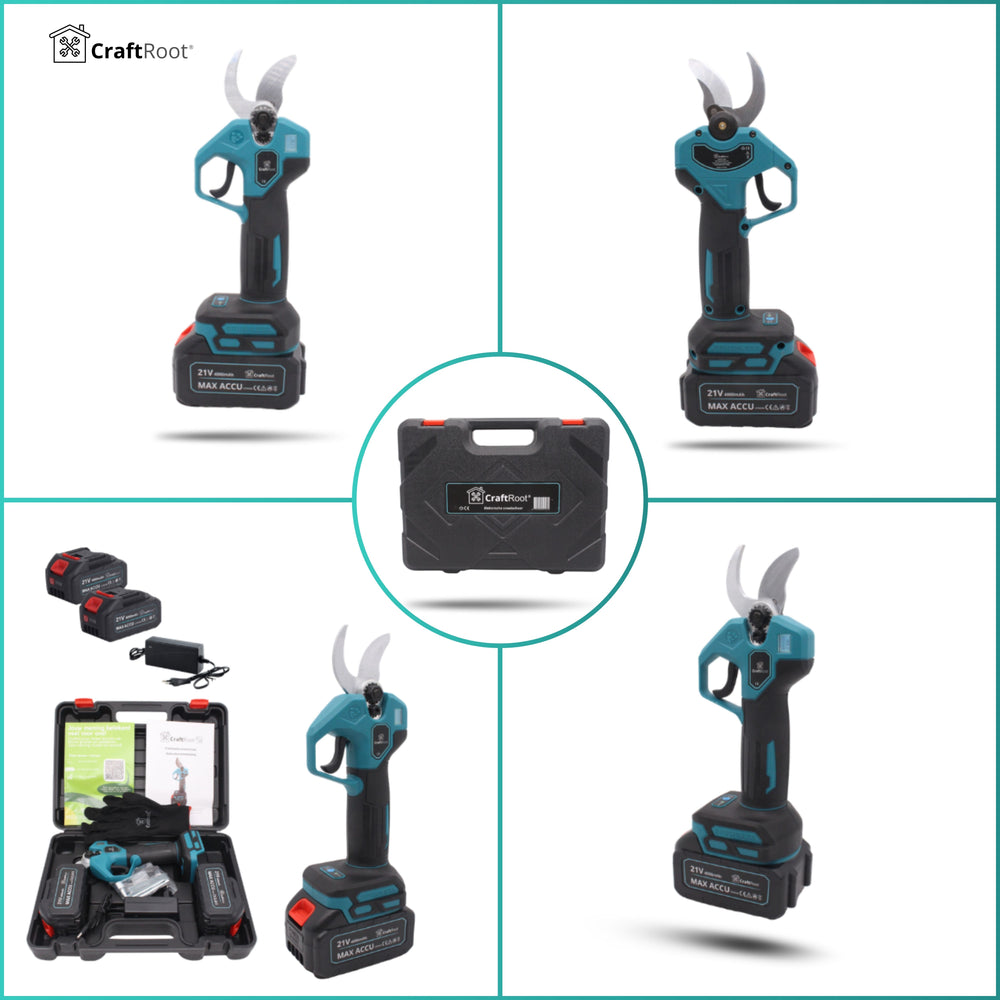 Elektrische Snoeischaar PRO + Verlengstok Set –  2× 4Ah Accu & Opbergkoffer — 12