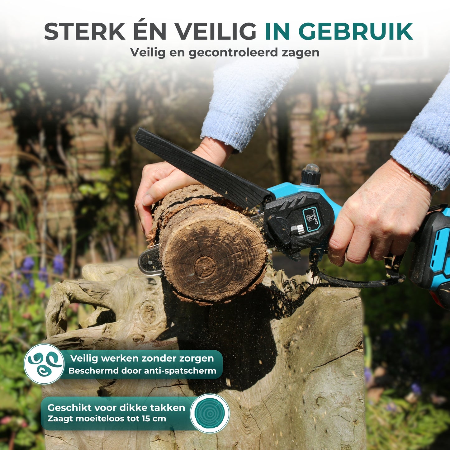 Mini Kettingzaag PRO Brushless – 2× 4Ah Accu & Opbergkoffer