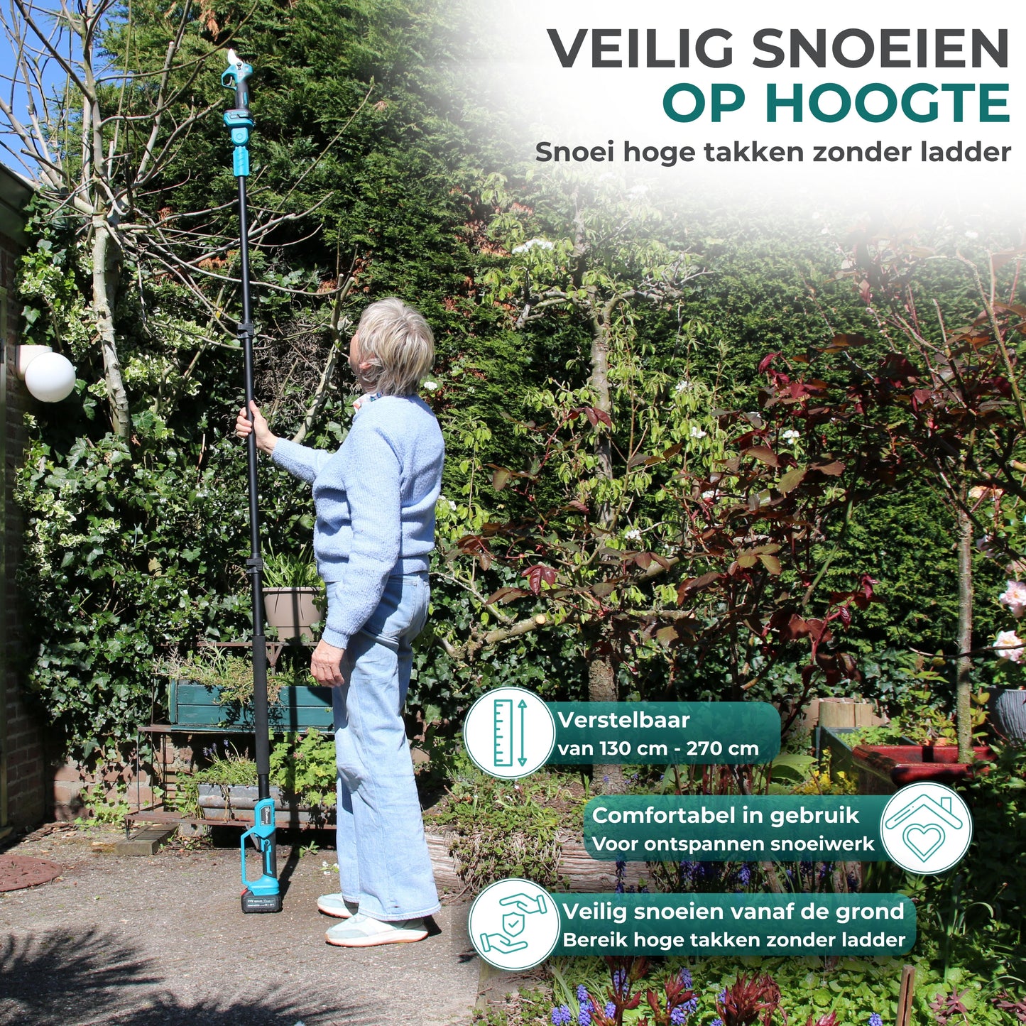 Elektrische Snoeischaar PRO + Verlengstok Set –  2× 4Ah Accu & Opbergkoffer