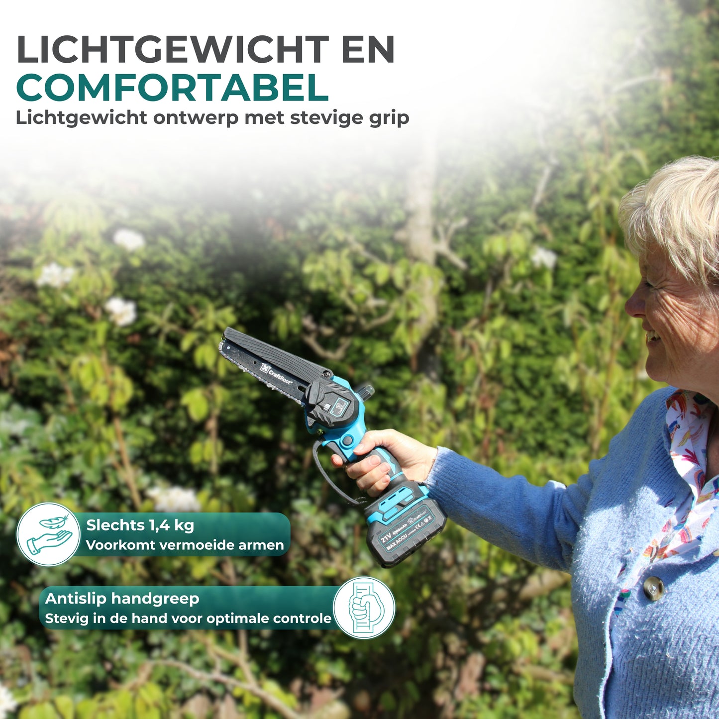 Mini Kettingzaag PRO Brushless – 2× 4Ah Accu & Opbergkoffer