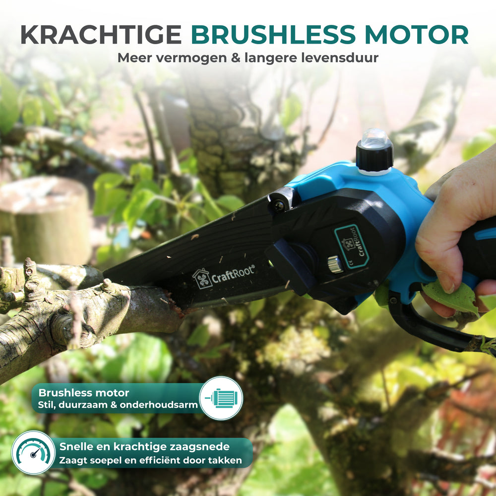 Mini Kettingzaag PRO Brushless – 2× 4Ah Accu & Opbergkoffer — 7