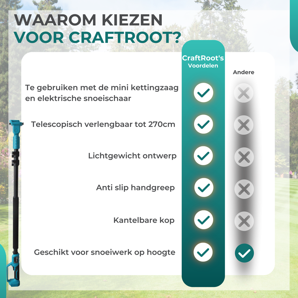 Telescopische Verlengstok 270cm – voor CraftRoot Mini Kettingzaag PRO & Snoeischaar PRO — 6