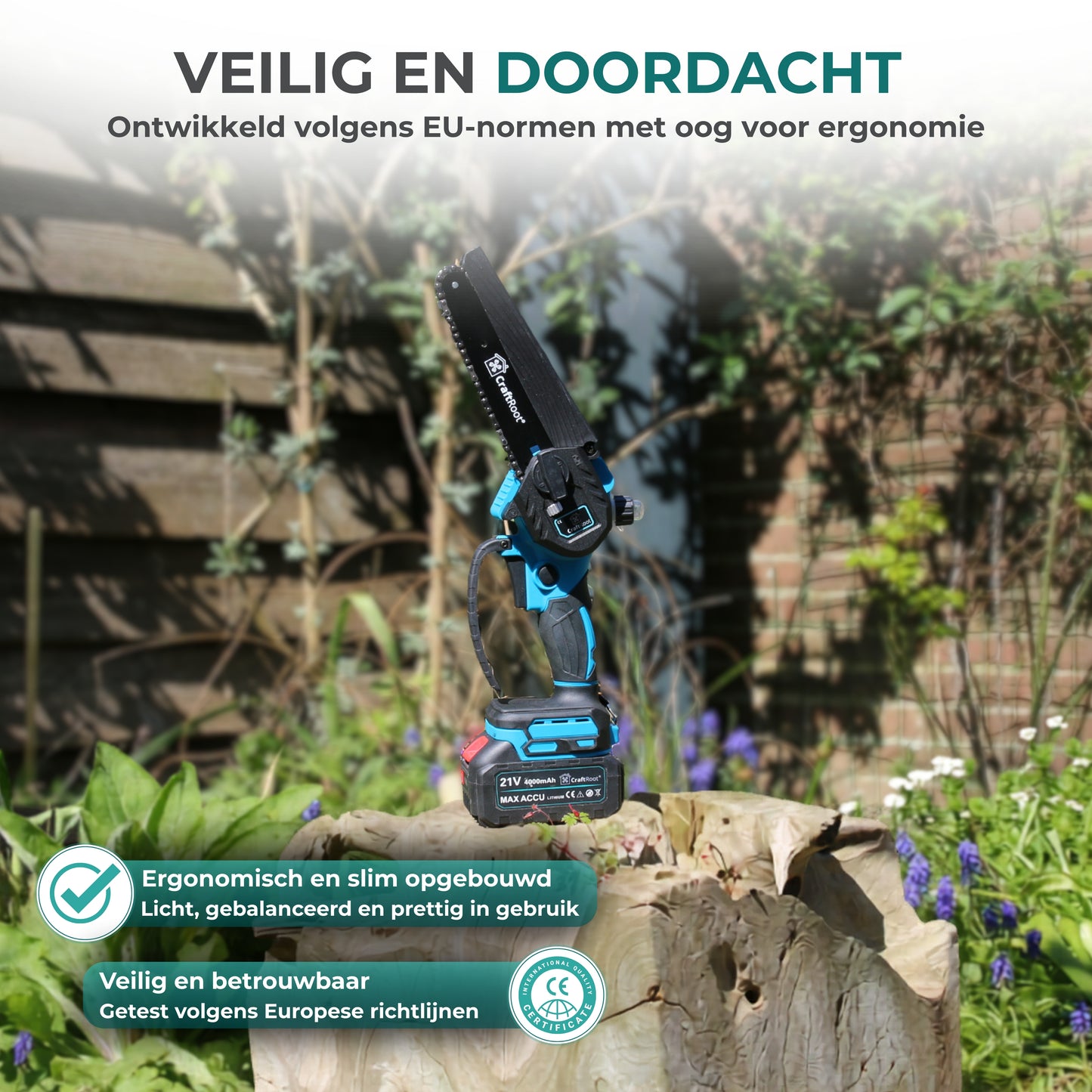 Mini Kettingzaag PRO Brushless – 2× 4Ah Accu & Opbergkoffer
