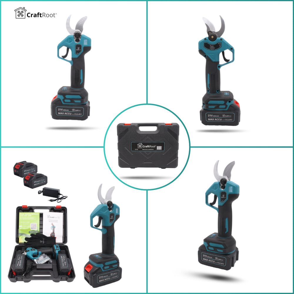 Zorgeloos Snoeien Combi Set – Mini Kettingzaag PRO + Elektrische Snoeischaar PRO | 4× 4Ah Accu — 15