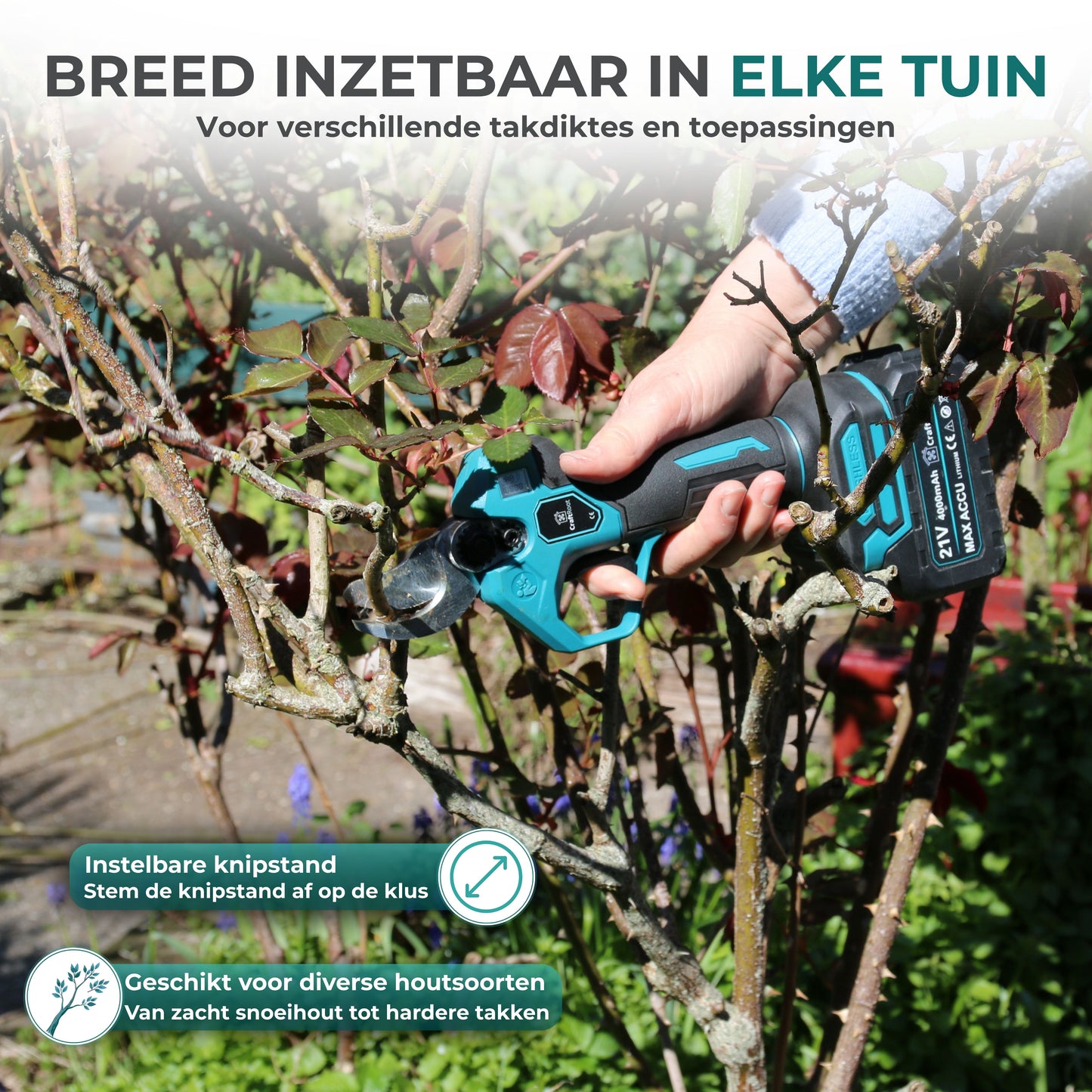 Elektrische Snoeischaar PRO + Verlengstok Set –  2× 4Ah Accu & Opbergkoffer